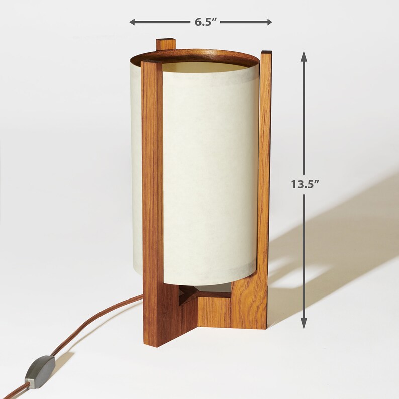 Teakhouten lamp uit het midden van de eeuw met Japanse lampenkap Deense moderne lamp, tafellamp, teaklamp afbeelding 6