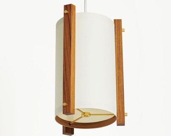 Lampe suspendue en bois de teck et de laiton du milieu du siècle avec abat-jour japonais - Petite - Lampe moderne danoise, Lampe suspendue, Lampe en teck