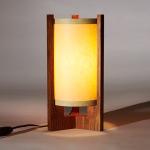 Teak Mid Century Wood Lamp with Japanese lamp shade Danish Modern Lamp, Table Lamp, Teak Lamp zdjęcie 2