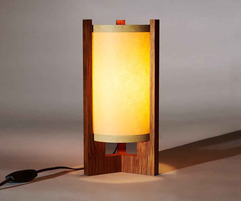 Teak Mid Century Wood Lamp with Japanese lamp shade Danish Modern Lamp, Table Lamp, Teak Lamp zdjęcie 2