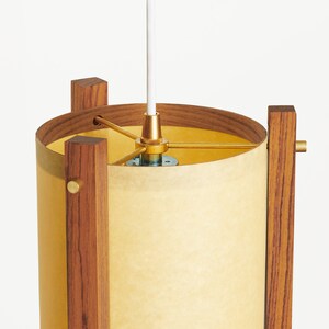 Teak and Brass Mid Century Wood Pendant Lamp with Japanese lamp shade Small Danish Modern Lamp, Pendant Lamp, Teak Lamp image 8