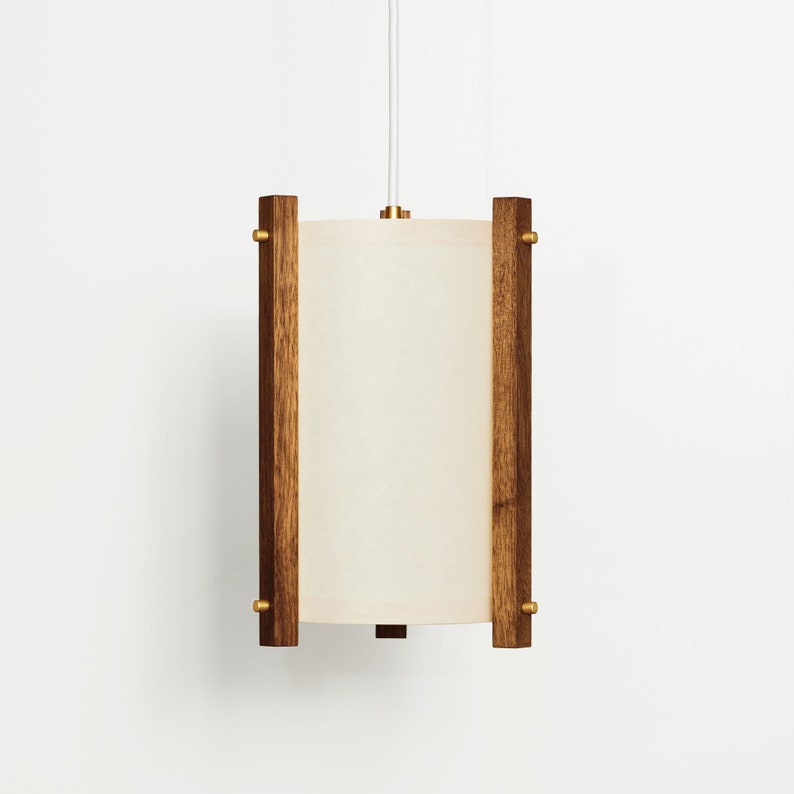 Walnut and Brass Mid Century Wood Pendant Lamp with Japanese lamp shade Small Danish Modern Lamp, Pendant Lamp, Maple Lamp zdjęcie 6