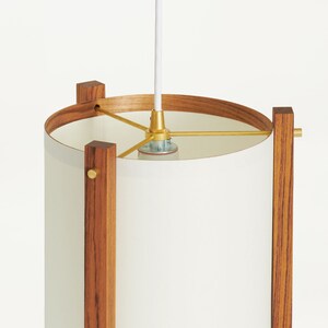 Teak and Brass Mid Century Wood Pendant Lamp with Japanese lamp shade Medium Danish Modern Lamp, Pendant Lamp, Teak Lamp image 3