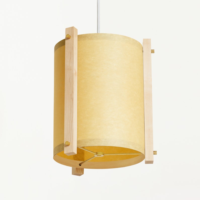 Maple and Brass Mid Century Wood Pendant Lamp with Japanese lamp shade Medium Danish Modern Lamp, Pendant Lamp, Teak Lamp image 8