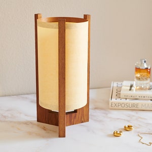 Walnut Mid Century Wood Lamp with Japanese lamp shade Danish Modern Lamp, Table Lamp, Walnut lamp image 10