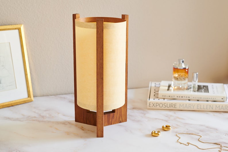 Walnut Mid Century Wood Lamp with Japanese lamp shade Danish Modern Lamp, Table Lamp, Walnut lamp image 10