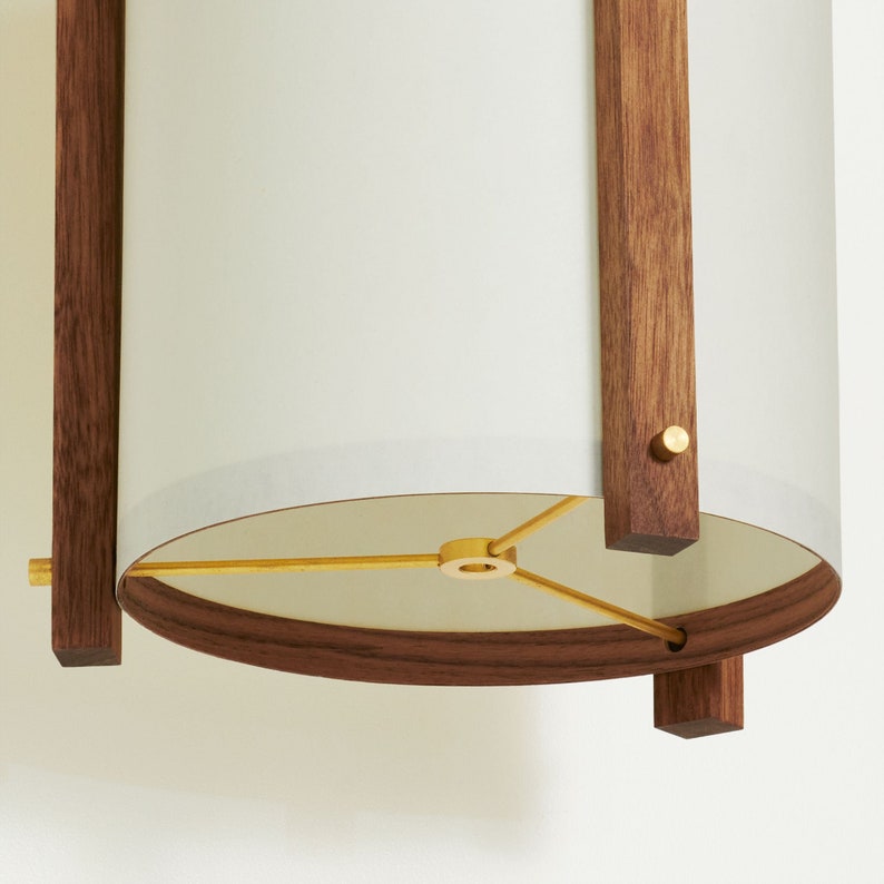 Walnut and Brass Mid Century Wood Pendant Lamp with Japanese lamp shade Medium Danish Modern Lamp, Pendant Lamp, Teak Lamp image 7