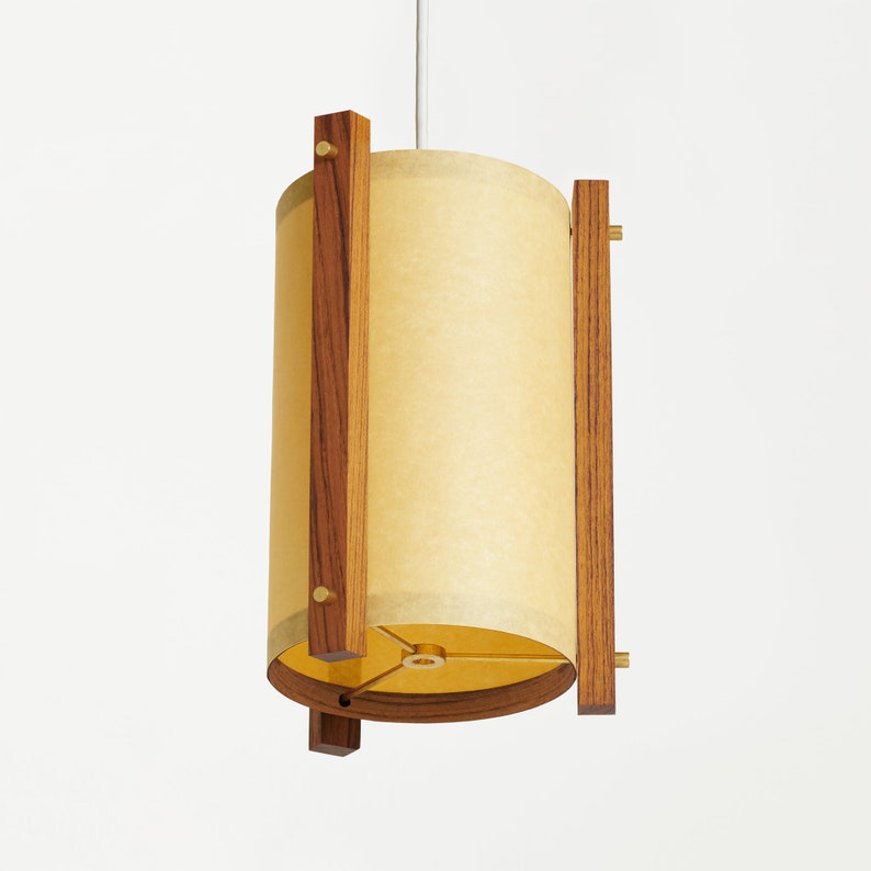 Teak and Brass Mid Century Wood Pendant Lamp with Japanese lamp shade Small Danish Modern Lamp, Pendant Lamp, Teak Lamp image 7
