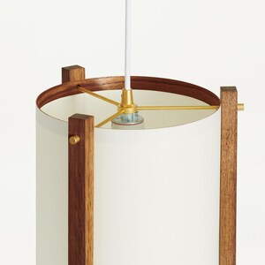 Walnut and Brass Mid Century Wood Pendant Lamp with Japanese lamp shade Medium Danish Modern Lamp, Pendant Lamp, Teak Lamp image 8
