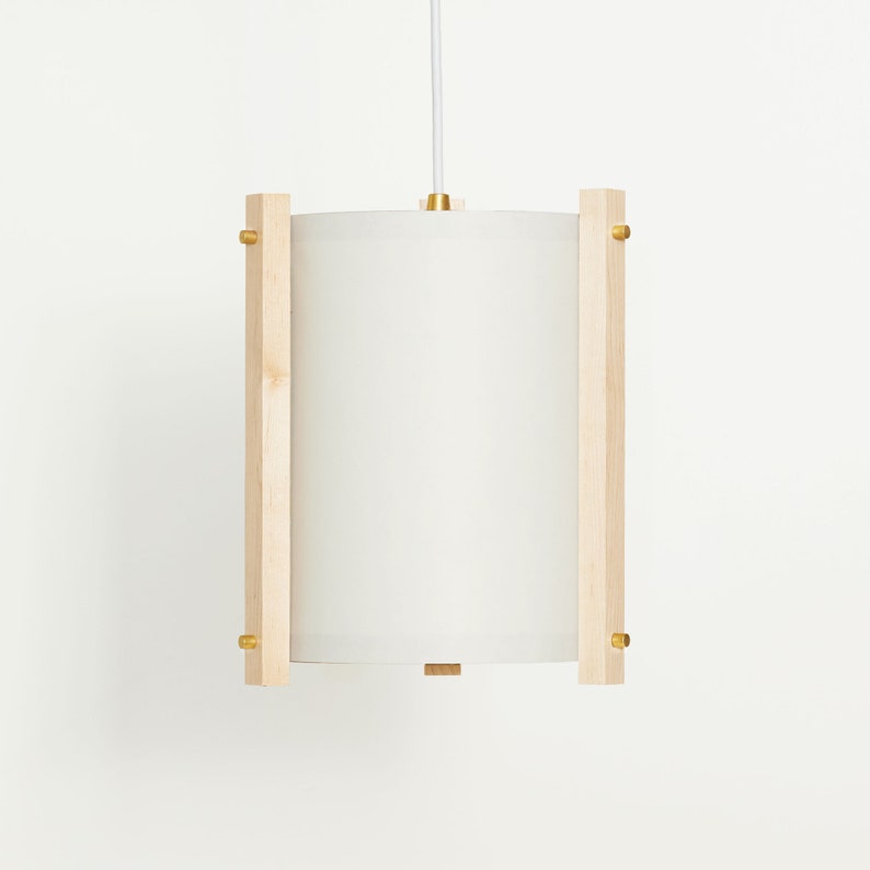 Maple and Brass Mid Century Wood Pendant Lamp with Japanese lamp shade Medium Danish Modern Lamp, Pendant Lamp, Teak Lamp image 5