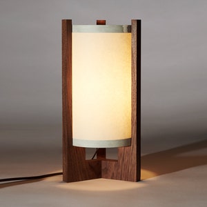 Walnut Mid Century Wood Lamp with Japanese lamp shade Danish Modern Lamp, Table Lamp, Walnut lamp image 2
