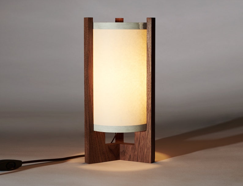 Walnut Mid Century Wood Lamp with Japanese lamp shade Danish Modern Lamp, Table Lamp, Walnut lamp image 2