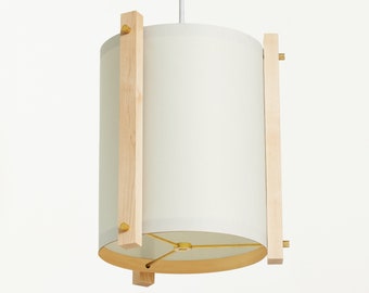 Esdoorn en messing Mid Century houten hanglamp met Japanse lampenkap - Medium - Deense moderne lamp, hanglamp, teakhouten lamp