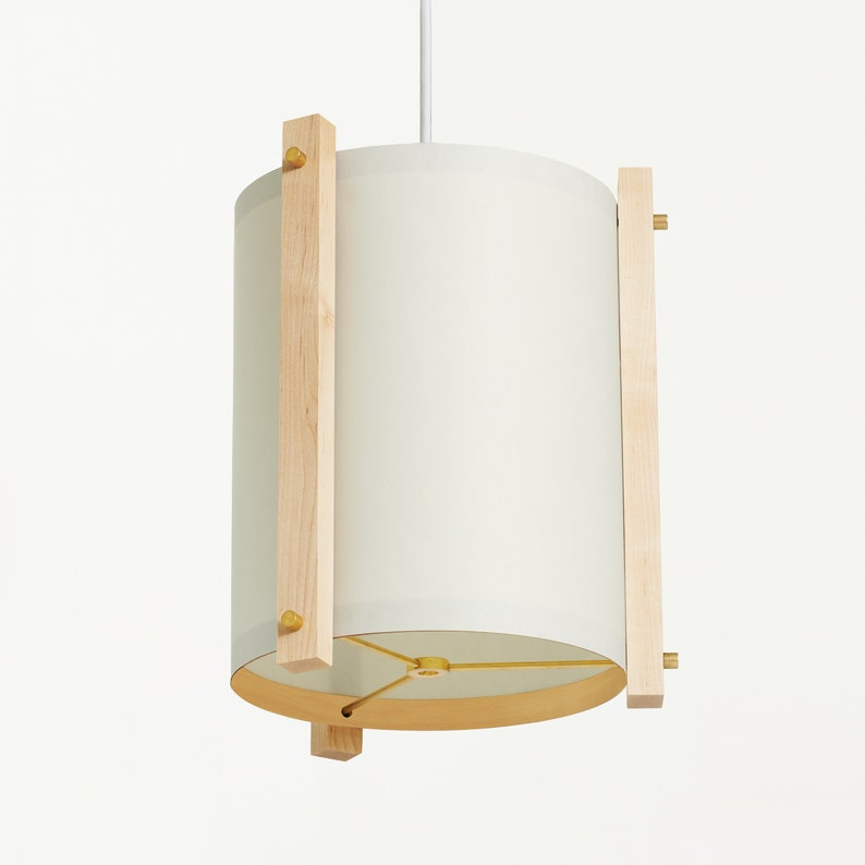 Maple and Brass Mid Century Wood Pendant Lamp with Japanese lamp shade Medium Danish Modern Lamp, Pendant Lamp, Teak Lamp White