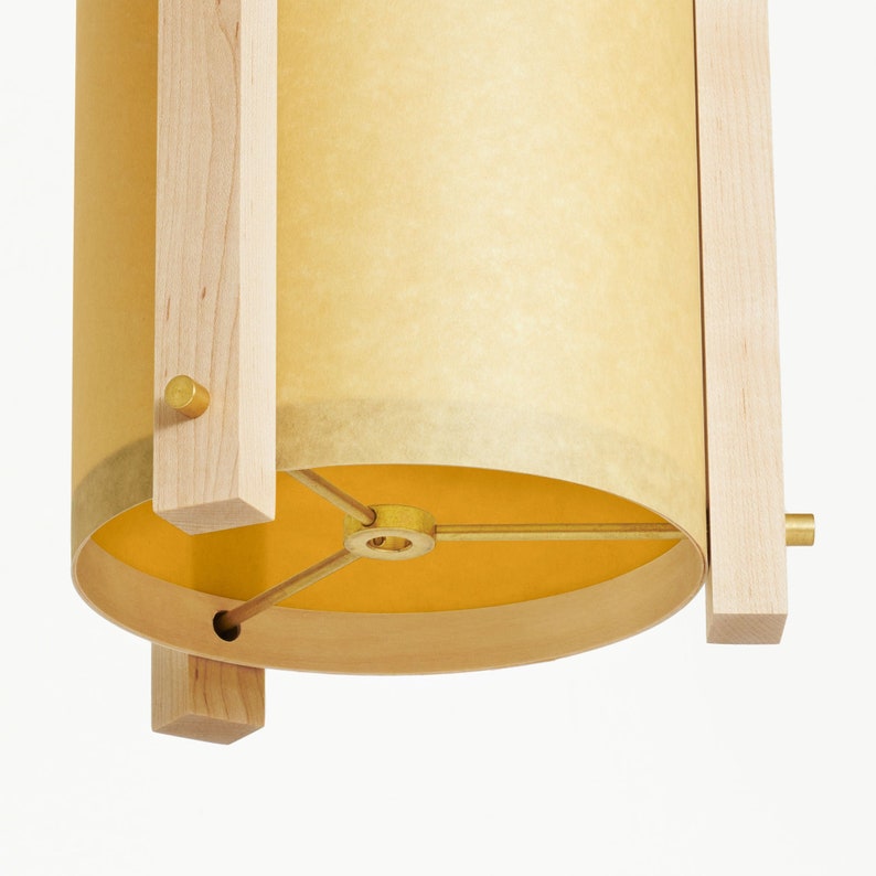 Esdoorn en messing Mid Century houten hanglamp met Japanse lampenkap Klein Deense moderne lamp, hanglamp, esdoornlamp afbeelding 9