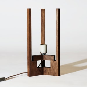 Walnut Mid Century Wood Lamp with Japanese lamp shade Danish Modern Lamp, Table Lamp, Walnut lamp image 8