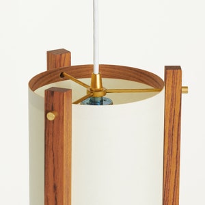 Teak and Brass Mid Century Wood Pendant Lamp with Japanese lamp shade Small Danish Modern Lamp, Pendant Lamp, Teak Lamp image 3