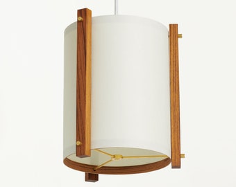 Teak en koperen hanglamp uit het midden van de eeuw met Japanse lampenkap - Medium - Deense moderne lamp, hanglamp, teaklamp