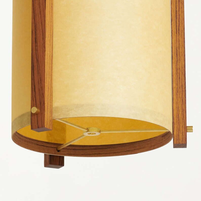 Teak and Brass Mid Century Wood Pendant Lamp with Japanese lamp shade Medium Danish Modern Lamp, Pendant Lamp, Teak Lamp image 9