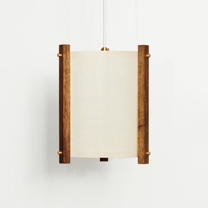 Walnut and Brass Mid Century Wood Pendant Lamp with Japanese lamp shade Medium Danish Modern Lamp, Pendant Lamp, Teak Lamp image 9