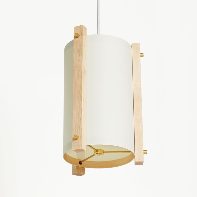 Lámpara colgante de madera de arce y latón de mediados de siglo con pantalla de lámpara japonesa Pequeña Lámpara moderna danesa, lámpara colgante, lámpara de arce Rustic White