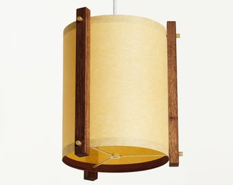 Walnoot en messing Mid Century houten hanglamp met Japanse lampenkap - Medium - Deense moderne lamp, hanglamp, teakhouten lamp