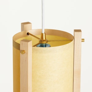 Esdoorn en messing Mid Century houten hanglamp met Japanse lampenkap Klein Deense moderne lamp, hanglamp, esdoornlamp afbeelding 7