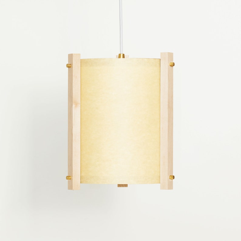 Maple and Brass Mid Century Wood Pendant Lamp with Japanese lamp shade Medium Danish Modern Lamp, Pendant Lamp, Teak Lamp Golden Sand
