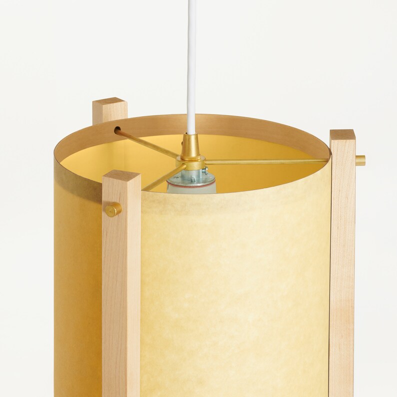 Maple and Brass Mid Century Wood Pendant Lamp with Japanese lamp shade Medium Danish Modern Lamp, Pendant Lamp, Teak Lamp image 7