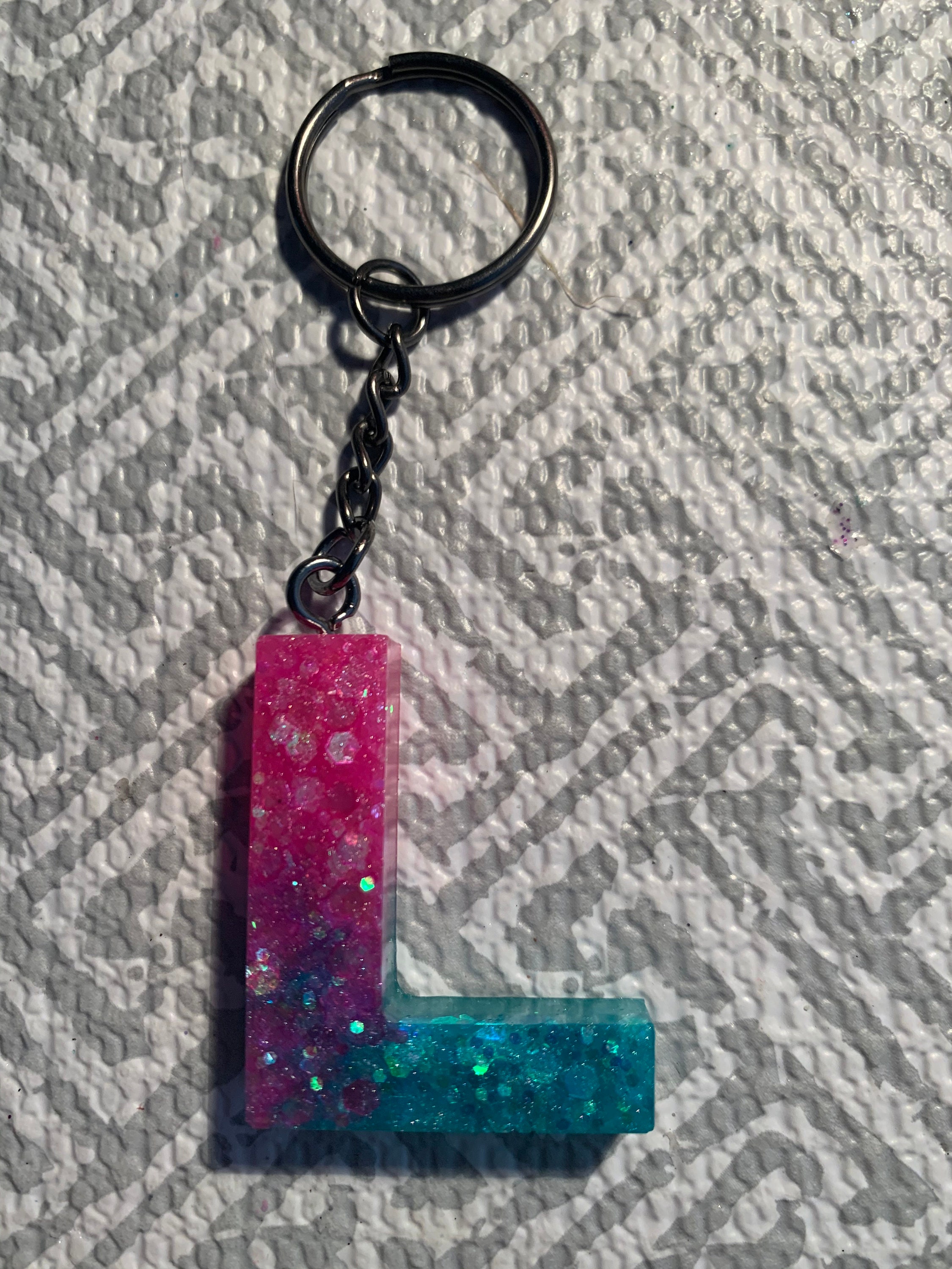 Aqua and Pink Glitter Letter L Keychain Etsy