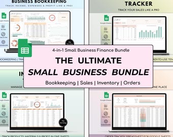 SMALL BUSINESS BOOKKEEPING Bundle - Bookkeeping, Inventory Tracker, Order Tracker, and Sales Tracker Google Sheets