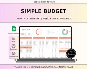 Budget Spreadsheet Budget Planner Budget Template Monthly Budget Tracker Simple Budget Google Sheets Budgeting Personal Finance Tracker