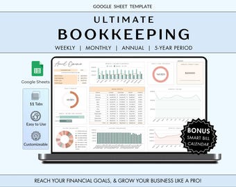 SMALL BUSINESS BOOKKEEPING Spreadsheet - Google Sheets Bookkeeping Income and Expense Profit Tax Tracker