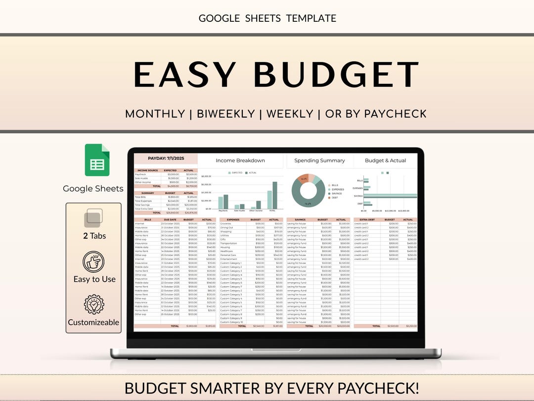 PAYCHECK BUDGET PLANNER - Monthly Budget Google Sheets (digital ...