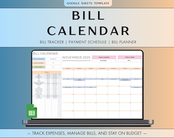 BILL TRACKER SPREADSHEET Google Sheets Bill Calendar Monthly Bill Tracker 2026 Calendar Budget Calendar Budget Tracker