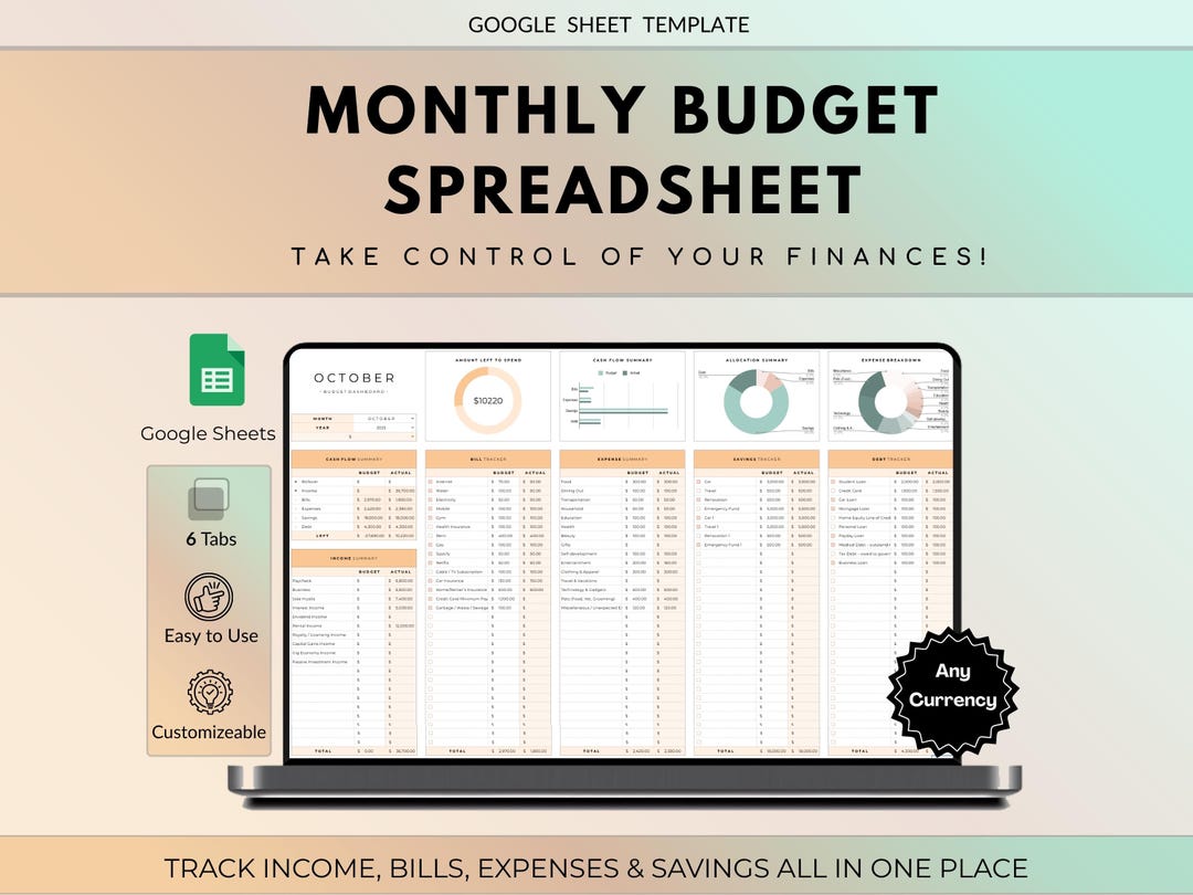 Monthly Budget Spreadsheet Google Sheets Budget Template Monthly Budget ...