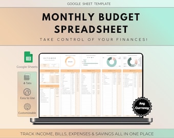 Monthly Budget Spreadsheet Google Sheets Budget Template Monthly Budget Tracker Financial Planner