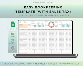 Bookkeeping Spreadsheet Template Google Sheets Bookkeeping Tracker Income and Expense Sales Tax Accounting