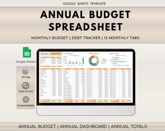 FEUILLE DE CALCUL DU BUDGET ANNUEL - Suivi des factures Modèle de budget Google Sheets Suivi du budget mensuel Planificateur financier