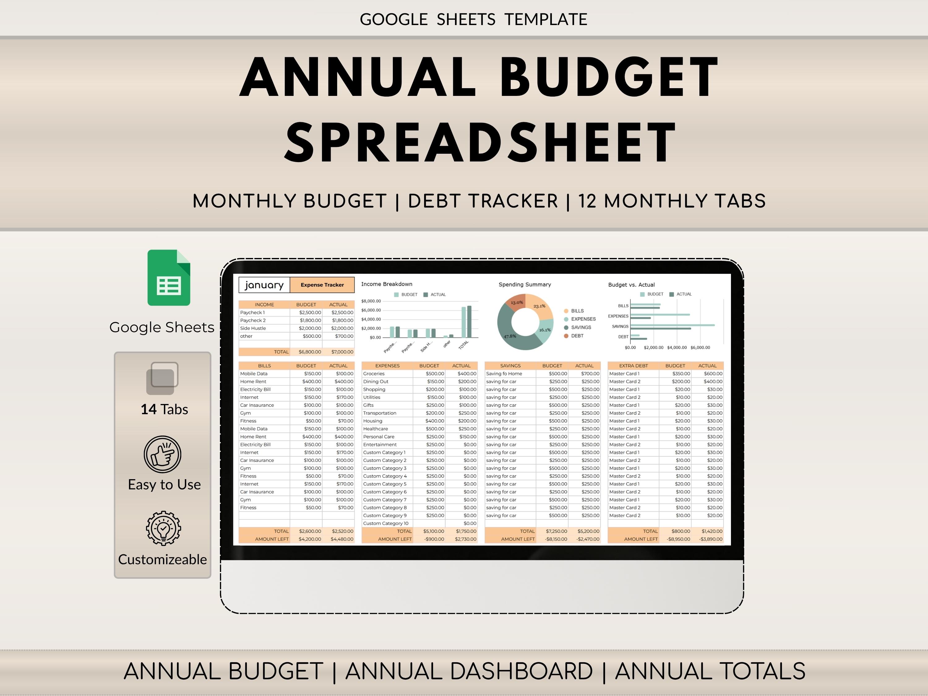 ANNUAL BUDGET SPREADSHEET - Bill Tracker Google Sheets Budget Template ...