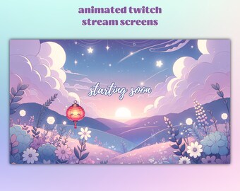 3+1 geamineerde streamschermen voor Twitch, Youtube, Streamlabs OBS. Zwevend lantaarnpakket met start-, brb-, eind- en offlineschermen