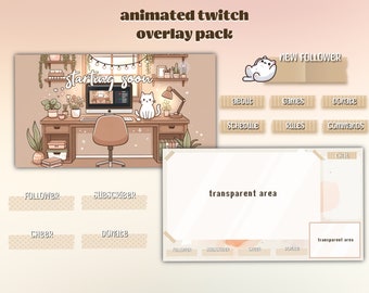 Volledig geamineerde stream-overlay voor Twitch, YouTube, Streamlabs OBS. Light Room-pakket met waarschuwingen, cam-overlays, heksenstreamerkunst