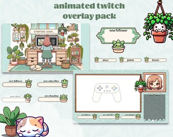 Volledig geamineerde stream-overlay voor Twitch, YouTube, Streamlabs OBS. Gezellig Harmony-pakket met waarschuwingen, cam-overlays, schattige streamer Twitch-art