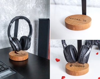 Personalized custom wood steel handmade headphone hook stand, gift for him, Valentines gift For Him