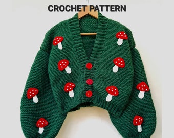 Crochet Mushroom Cardigan Patten, Mushroom Crochet Sweater Pattern, Mushroom Pattern,