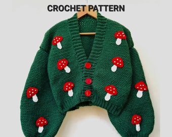 Crochet Mushroom Cardigan Beginner-Friendly Pattern, Mushroom Crochet Sweater Pattern, Mushroom Pattern, PDF
