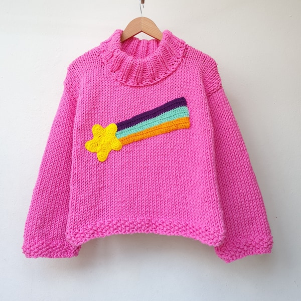 Mabel Pines Rainbow Star Sweater Halloween Costume Cosplay Fuchsia Pink Sweater, Mabel Sweater,