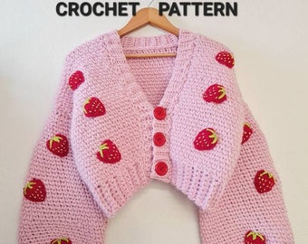 CROCHET PATTERN, Lindseyboutiquee Crochet Strawberry Crochet Cardigan Pattern, Strawberry Chunky Sweater Pattern, Strawberry Crochet PDF