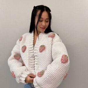 CROCHET PATTERN, Lindseyboutiquee Crochet Strawberry Crochet Cardigan Pattern, Strawberry Chunky Sweater Pattern, Strawberry Crochet PDF image 7
