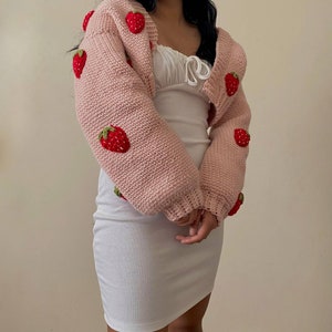 CROCHET PATTERN, Lindseyboutiquee Crochet Strawberry Crochet Cardigan Pattern, Strawberry Chunky Sweater Pattern, Strawberry Crochet PDF image 9